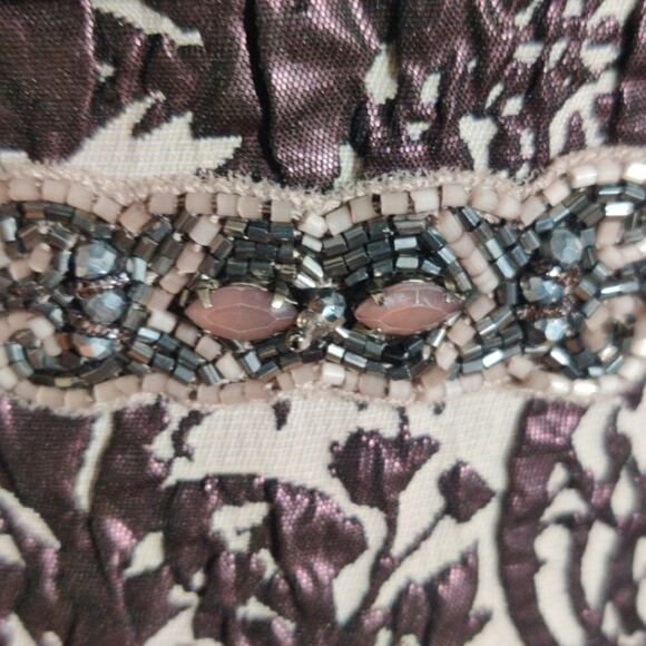 Badgley Mischka Size 14 Purple Floral Leaf Print Cocktail Midi Dress - Picture 5 of 7